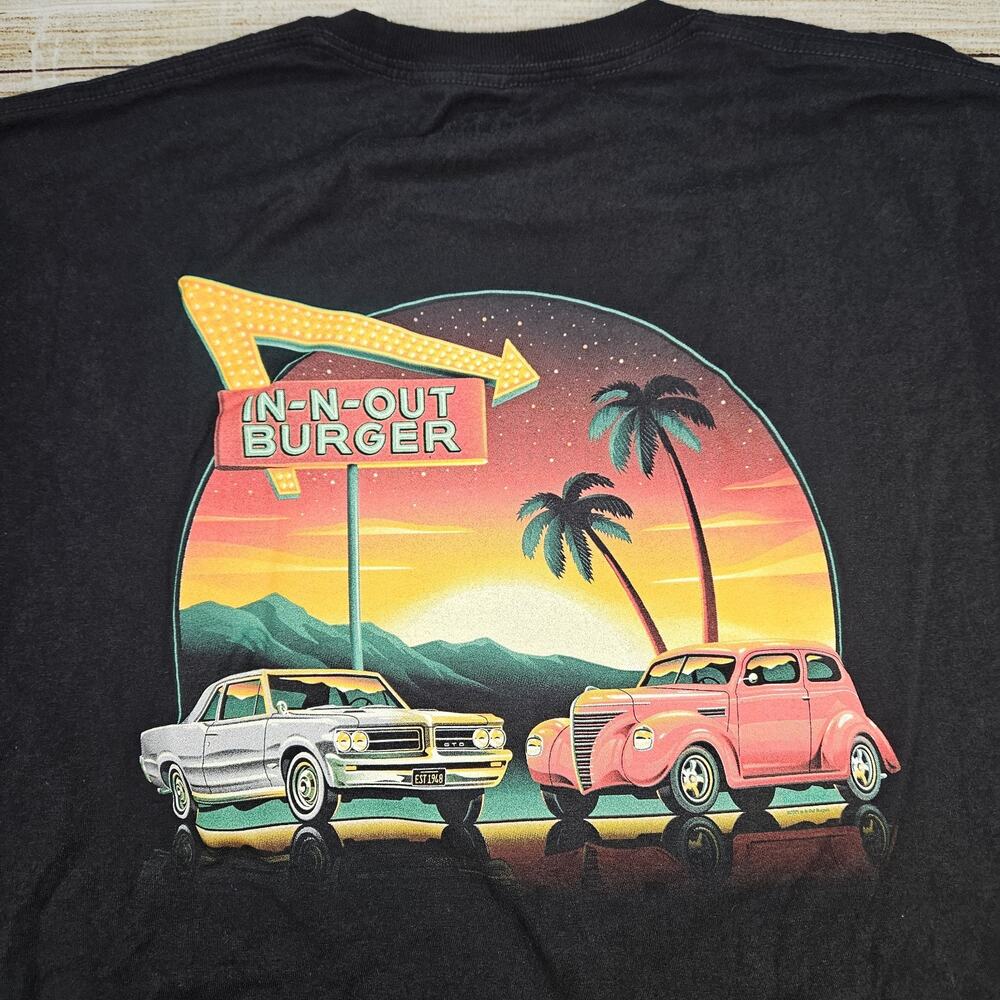 “In N Out Burger-Arizona” Black T-shirt Size XL Classic Car Graphic Print
